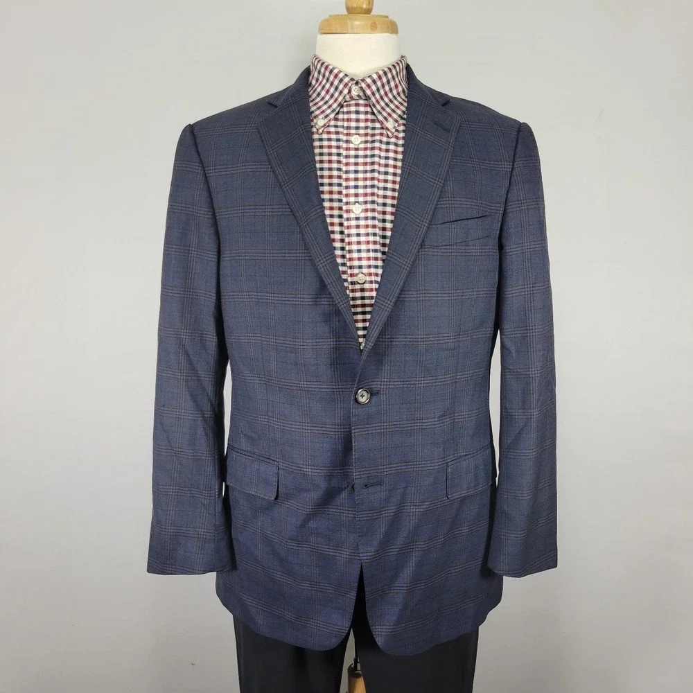 Hart Schaffner Marx Men's Sport Coat Blazer Two Button Blue Plaid Wool 42R